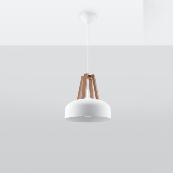Ξύλινο κρεμαστό φωτιστικό Casco, Λευκό, 30x30x85 cm