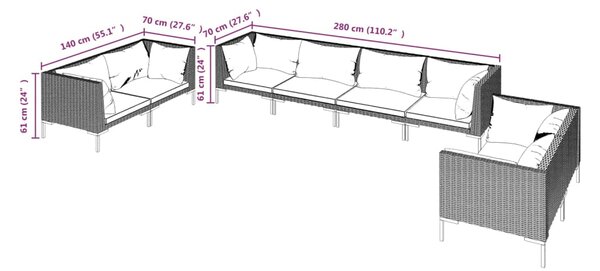 VidaXL Σαλόνι Κήπου 8 Τεμαχίων Σκ. Γκρι Συνθετικό Ρατάν με Μαξιλάρια