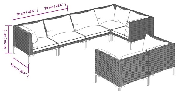 VidaXL Σετ Σαλονιού Κήπου 7 τεμ. Σκ. Γκρι από Συνθ. Ρατάν με Μαξιλάρια
