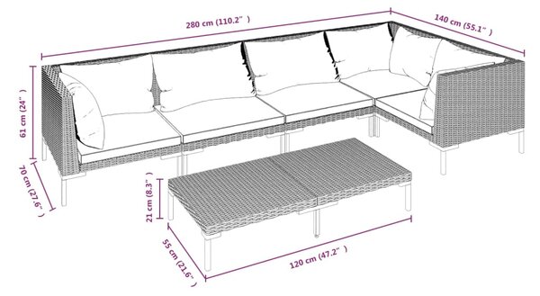 VidaXL Σαλόνι Κήπου 6 τεμ. Σκούρο Γκρι Συνθετ. Ρατάν με Μαξιλάρια