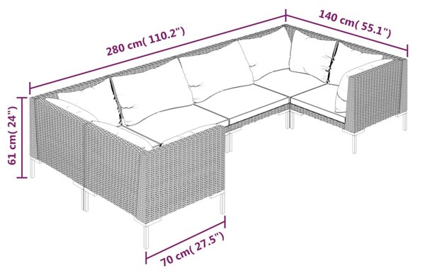 VidaXL Σαλόνι Κήπου 6 τεμ. Σκούρο Γκρι Συνθετ. Ρατάν με Μαξιλάρια