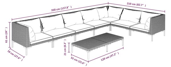 VidaXL Σαλόνι Κήπου 8 Τεμαχίων Σκ. Γκρι Συνθετικό Ρατάν με Μαξιλάρια