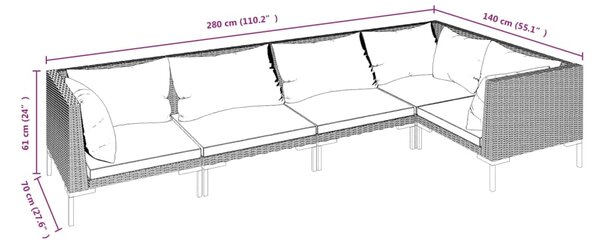 VidaXL Σαλόνι Κήπου 5 τεμ. Σκούρο Γκρι Συνθετ. Ρατάν με Μαξιλάρια