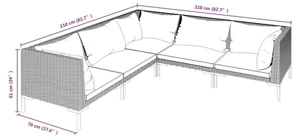 VidaXL Σαλόνι Κήπου 5 τεμ. Σκούρο Γκρι Συνθετ. Ρατάν με Μαξιλάρια