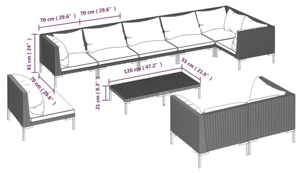 VidaXL Σαλόνι Κήπου Σετ 10 τεμ. Σκούρο Γκρι Συνθετ. Ρατάν με Μαξιλάρια