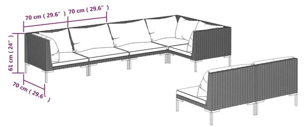 VidaXL Σετ Σαλονιού Κήπου 7 τεμ. Σκ. Γκρι από Συνθ. Ρατάν με Μαξιλάρια