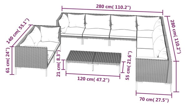 VidaXL Σαλόνι Κήπου 10 τεμ. Σκούρο Γκρι Συνθετ. Ρατάν με Μαξιλάρια