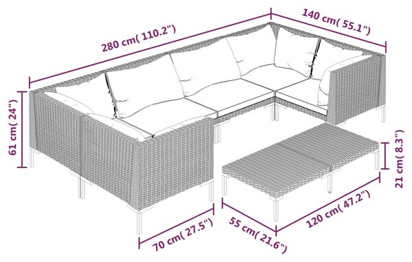 VidaXL Σετ Σαλονιού Κήπου 7 τεμ. Σκ. Γκρι από Συνθ. Ρατάν με Μαξιλάρια