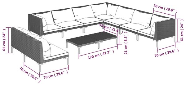 VidaXL Σαλόνι Κήπου 10 τεμ. Σκούρο Γκρι Συνθετ. Ρατάν με Μαξιλάρια