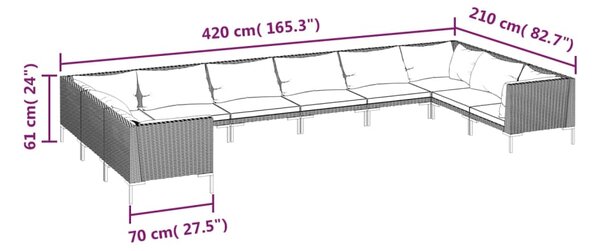 VidaXL Σαλόνι Κήπου 10 τεμ. Σκούρο Γκρι Συνθετ. Ρατάν με Μαξιλάρια