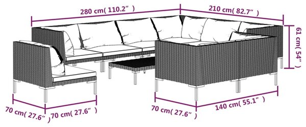 VidaXL Σαλόνι Κήπου 10 τεμ. Σκούρο Γκρι Συνθετ. Ρατάν με Μαξιλάρια