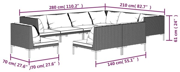 VidaXL Σαλόνι Κήπου Σετ 9 Τεμ. με Μαξιλάρια Σκ. Γκρι από Συνθ. Ρατάν