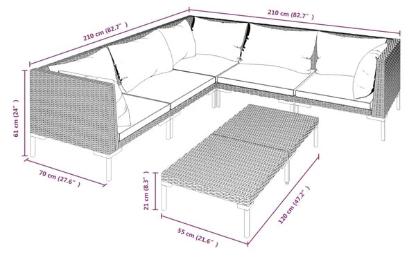 VidaXL Σαλόνι Κήπου 6 τεμ. Σκούρο Γκρι Συνθετ. Ρατάν με Μαξιλάρια