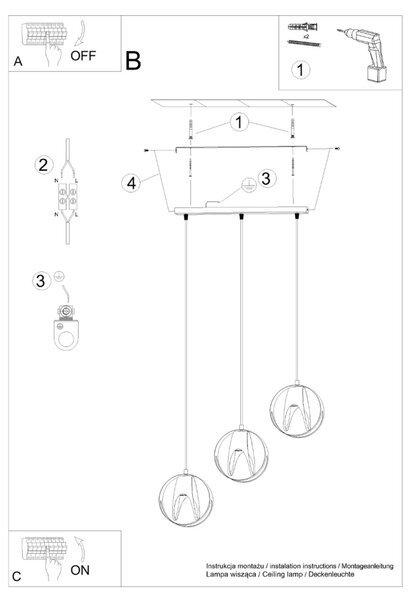 Κρεμαστό φωτιστικό Tulos, Μαύρο, 50x16x117 cm