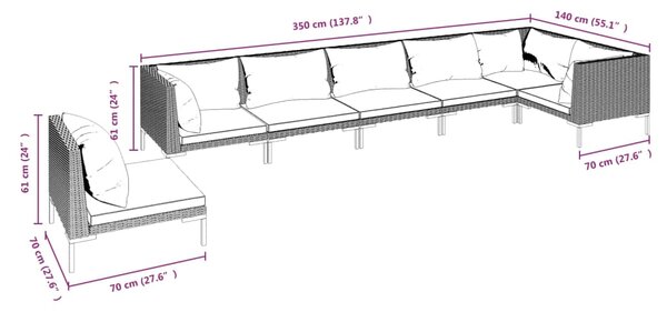 VidaXL Σετ Σαλονιού Κήπου 7 τεμ. Σκ. Γκρι από Συνθ. Ρατάν με Μαξιλάρια