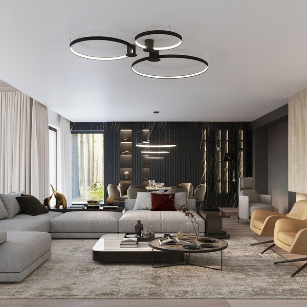 Πλαφονιέρα LED Rio, Μαύρη, 3000K, 110x118x12.5 cm