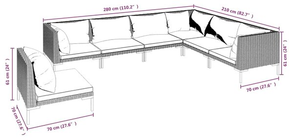 VidaXL Σετ Σαλονιού Κήπου 7 τεμ. Σκ. Γκρι από Συνθ. Ρατάν με Μαξιλάρια