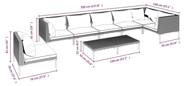 VidaXL Σαλόνι Κήπου 8 Τεμαχίων Σκ. Γκρι Συνθετικό Ρατάν με Μαξιλάρια