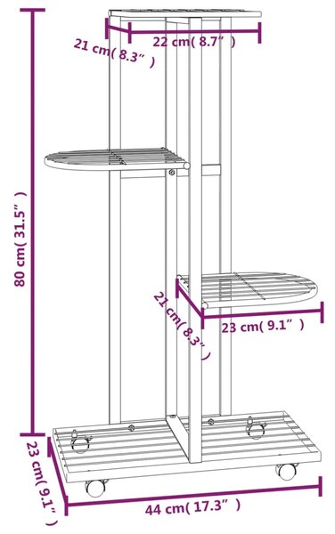 VidaXL Βάση Λουλουδιών 4 Επιπέδων με Ρόδες 44x23x80 εκ. Μαύρη Σίδερο