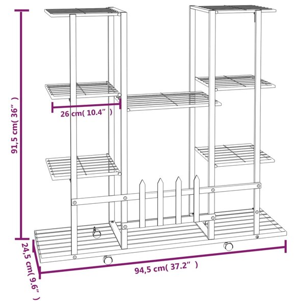 VidaXL Βάση Λουλουδιών με Ρόδες 94,5 x 24,5 x 91,5 εκ. Λευκή Σιδερένια