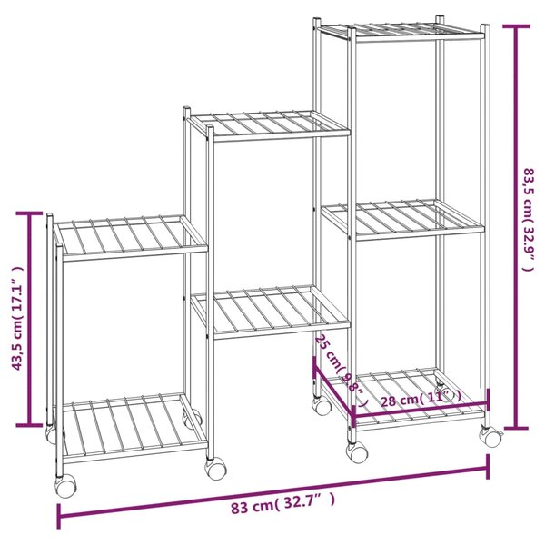 VidaXL Βάση Λουλουδιών με Ρόδες 83 x 25 x 83,5 εκ. Μαύρη Σιδερένια