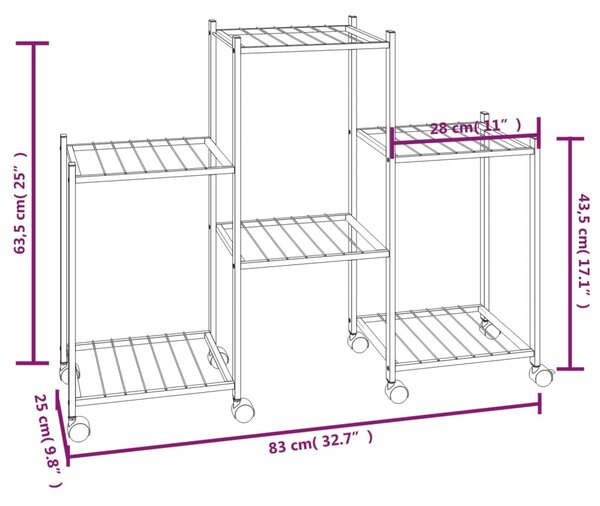 VidaXL Βάση Λουλουδιών με Ρόδες 83x25x63,5 εκ. Μαύρη Σιδερένια