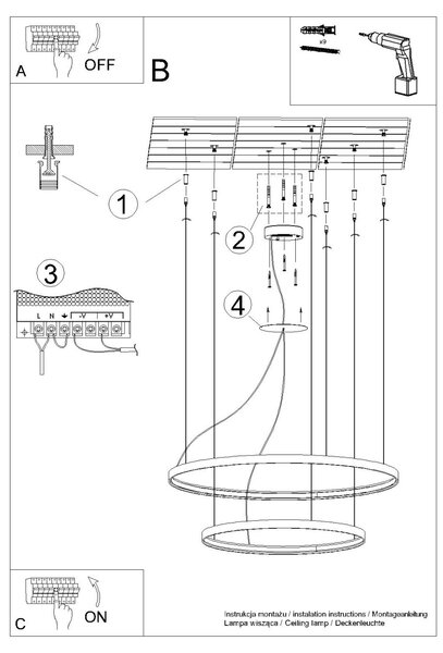 Πολυέλαιος LED Rio 55x78, Μαύρος, 3000K, 78x78x150 cm