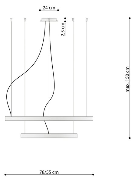 Πολυέλαιος LED Rio 55x78, Μαύρος, 3000K, 78x78x150 cm