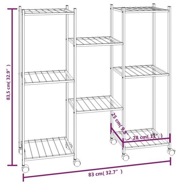 VidaXL Βάση Λουλουδιών με Ρόδες 83 x 25 x 83,5 εκ. Μαύρη Σιδερένια