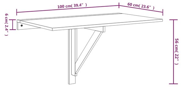 VidaXL Τραπέζι Τοίχου Πτυσσόμενο Γκρι Σκυροδ. 100x60x56 εκ. Επεξ. Ξύλο