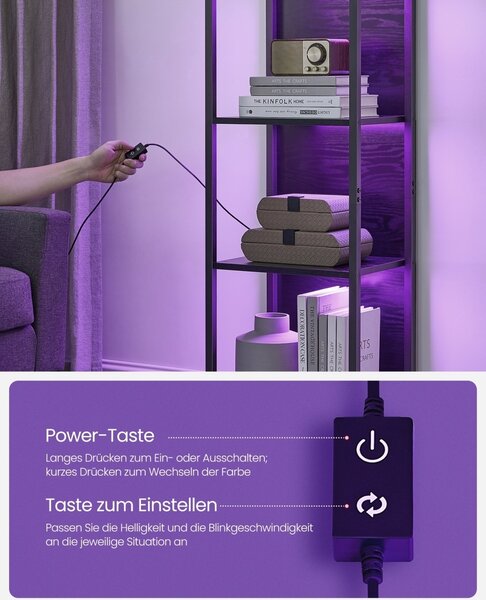 Βιβλιοθήκη Barnet με ρυθμιζόμενο LED, Μαύρη, 30.3x40x178.6 cm