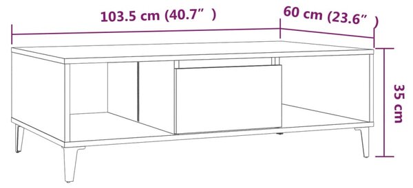 VidaXL Τραπεζάκι Σαλονιού Καφέ Δρυς 103,5x60x35 εκ. Επεξεργασμένο Ξύλο