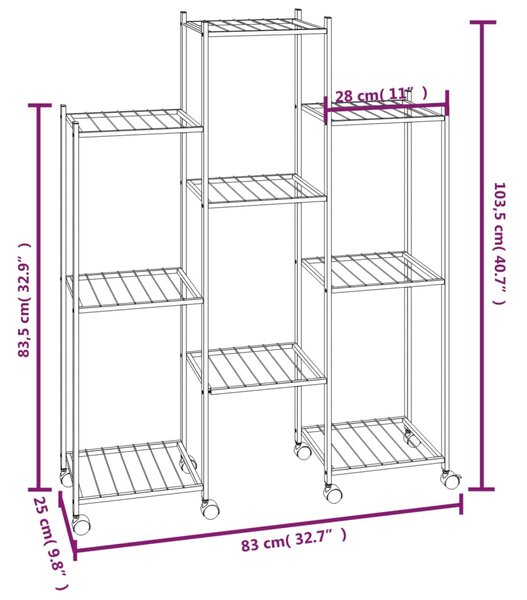 VidaXL Βάση Λουλουδιών με Ρόδες 83x25x103,5 εκ. Μαύρη Σιδερένια