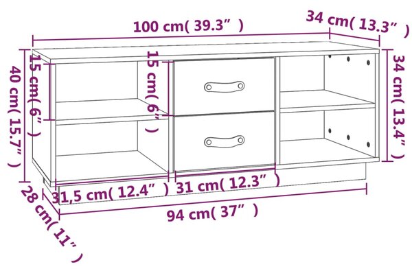 VidaXL Έπιπλο Τηλεόρασης 100 x 34 x 40 εκ. από Μασίφ Ξύλο Πεύκου