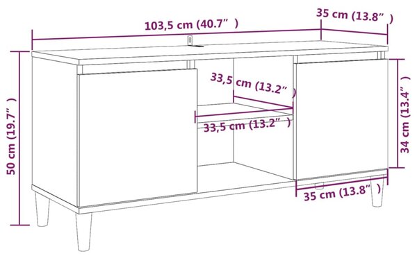 VidaXL Έπιπλο Τηλεόρασης Γκρι Sonoma 103,5x35x50 εκ Μασίφ Ξύλινα Πόδια