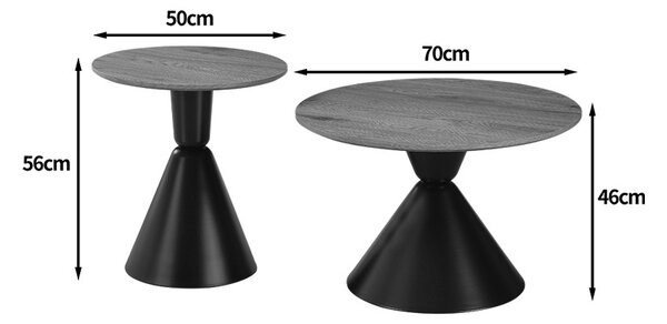 Σετ 2 τραπεζάκια σαλονιού, Obsidian, Pako, Μαύρο 70x70x46 cm