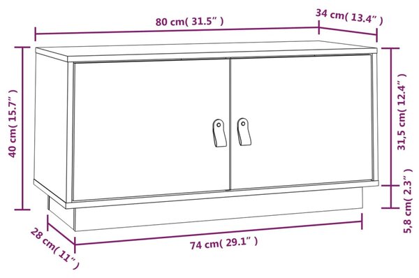 VidaXL Έπιπλο Τηλεόρασης 80 x 34 x 40 εκ. από Μασίφ Ξύλο Πεύκου