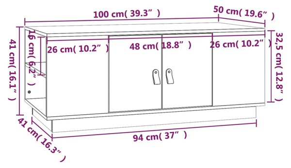 VidaXL Τραπεζάκι Σαλονιού Μαύρο 100x50x41 εκ. από Μασίφ Ξύλο Πεύκου