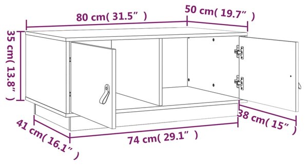 VidaXL Τραπεζάκι Σαλονιού Γκρι 80 x 50 x 35 εκ. από Μασίφ Ξύλο Πεύκου