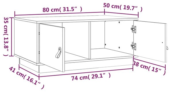 VidaXL Τραπεζάκι Σαλονιού Μαύρο 80x50x35 εκ. από Μασίφ Ξύλο Πεύκου