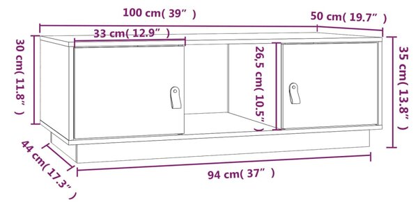 VidaXL Τραπεζάκι Σαλονιού Μαύρο 100x50x35 εκ. από Μασίφ Ξύλο Πεύκου