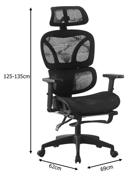 Καρέκλα γραφείου με υποπόδιο, Corus, Pako, Μαύρο 62x69x135 cm