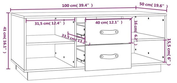 VidaXL Τραπεζάκι Σαλονιού Μαύρο 100x50x41 εκ. από Μασίφ Ξύλο Πεύκου