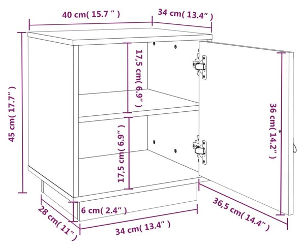 VidaXL Κομοδίνα 2 τεμ. Γκρι 40x34x45 εκ. από Μασίφ Ξύλο Πεύκου