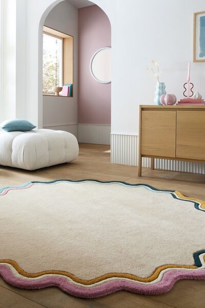Covor rotund Leo Scallop Border Multicolor 180x180 cm
