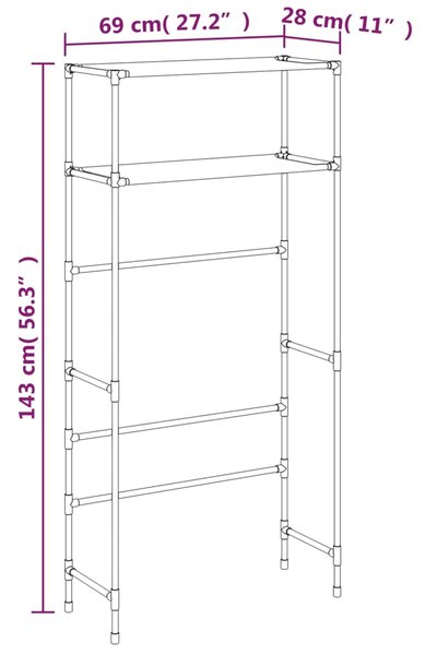 VidaXL Ραφιέρα 2 Επιπέδων για Πλυντήριο Μαύρη 69x28x143 εκ. από Σίδερο
