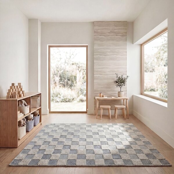 Covor Muted Checkerboard Albastru 116x170 cm