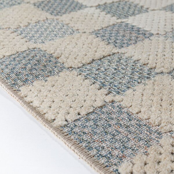 Covor traversa Muted Checkerboard Albastru 80x230 cm