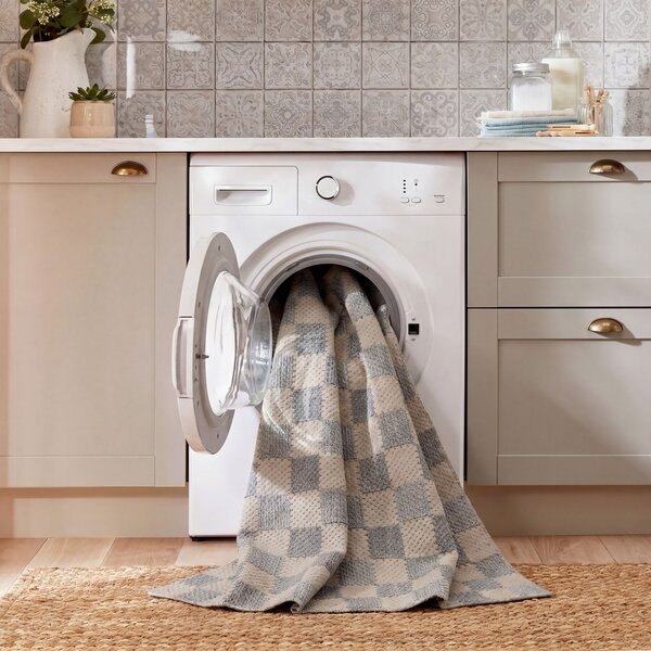 Covor Muted Checkerboard Albastru 116x170 cm
