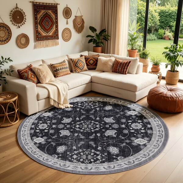 Covor Rotund INKA V6 Negru 120x120 cm